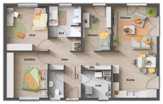 Grundriss-Bungalow-100-Erdgeschoss-4-Zimmer-Variante-Gaeste-WC
